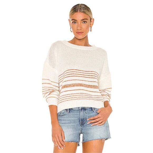 Line & Dot Sweaters - Line & Dot Womens Lucy Sweater , Crew Neck, Cream & Tan Cotton, Revolve, Size L